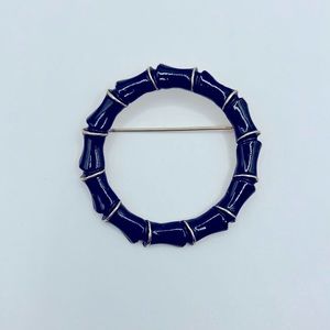 Vintage Kramer Signed Black Enamel Circle Brooch